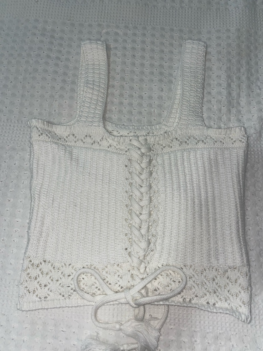Shyanne White Knit Lace-Trim Tank with Front Braid